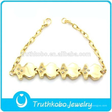 TKB-JB0009 Brazaletes y brazaletes de oro de moda de acero inoxidable 316L con diamante artificial Chubby little bear